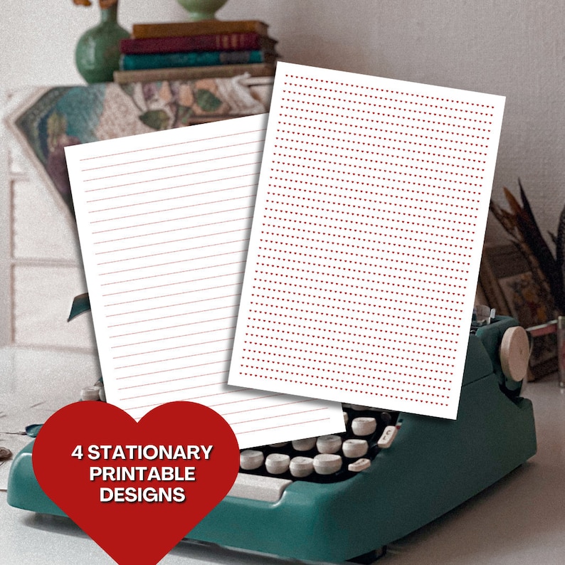 Printable Stationery Paper With Valentine's Day, Lined Note Pages, Half Letter A4 A5, Graph ...