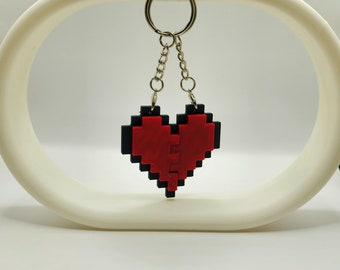Pixel Heart Keyring: Red & Black 8-bit Gamer Keychain