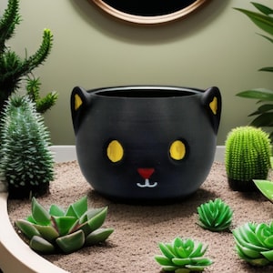 Cat Plant Pot - Black Cat Pot - Succulent Planter - Homemade Cat Gift - Kitty flower pot - Herb House - Cute Cat Pot - Cat Lover Gift Idea