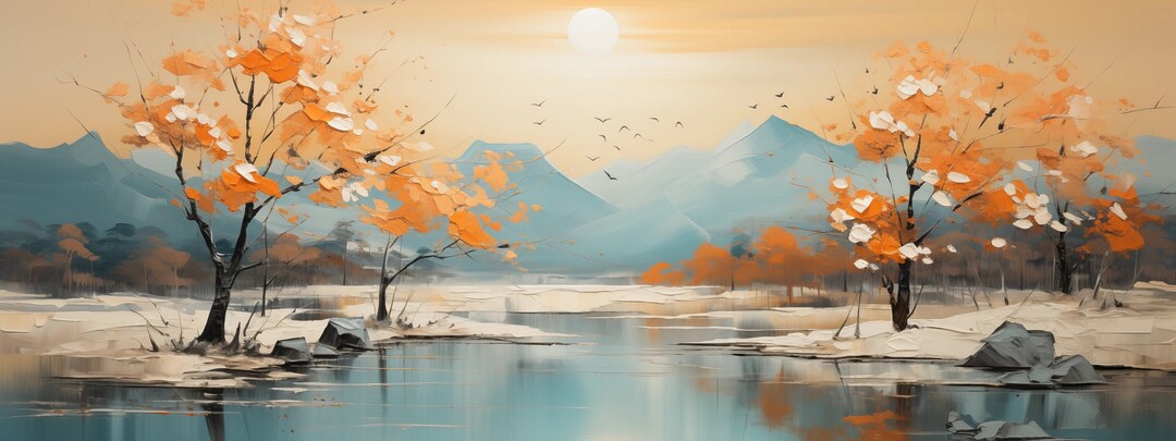 Digital Printable, Abstract Landscape, Terrequaze and Orange, - Etsy