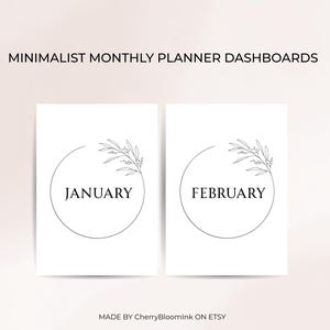 Minimalist Monthly Planner Dashboards | 12 Monthly Covers | A4 A5 Letter Half Letter Sizes | Digital Download PDF
