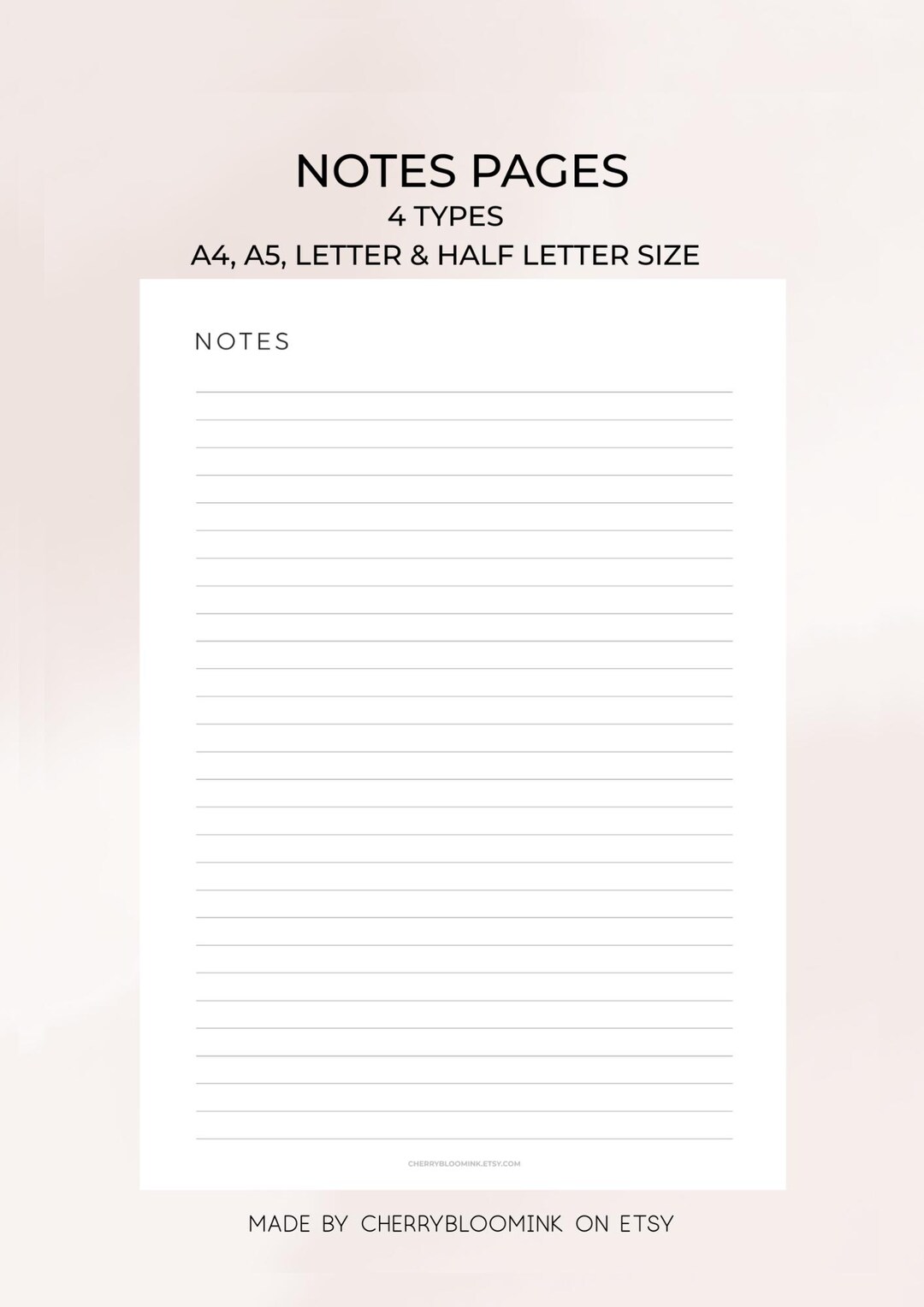 Minimalist Lined Notes Paper Bundle, A4 A5 Letter Sizes (printable PDF ...