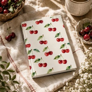 Hardcover dagboek met aquarel kersenpatroon | Kersen notitieboek Lastminute cadeau