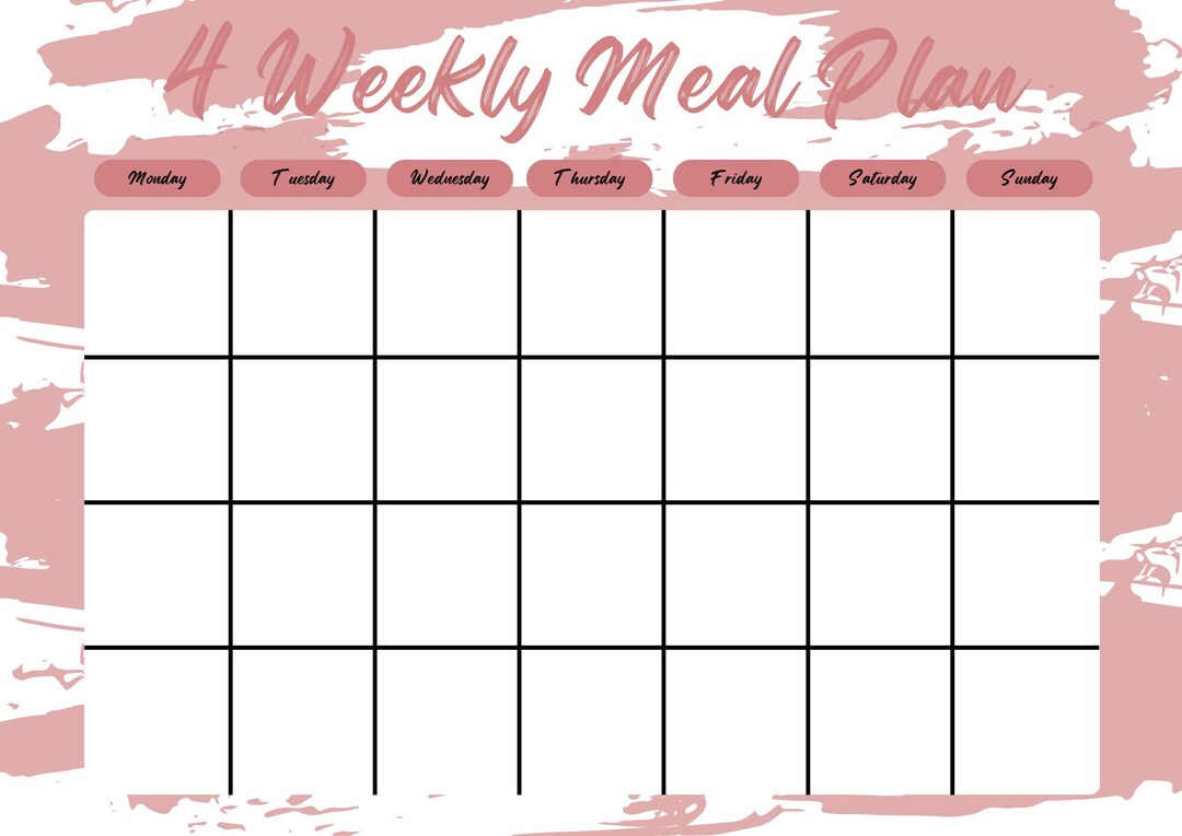 4 Weekly Meal Planner - PINK - Digital Download - Etsy