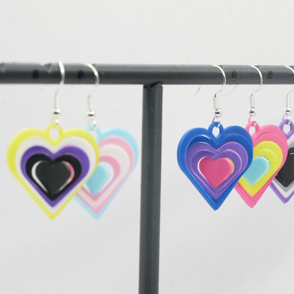 Pride Flag Heart Earrings Spin | Jewelry Gift | Trans Earrings | Bi Earrings | Ace Earrings  | NonBinary Earrings | Pan Earrings | LGBTQ