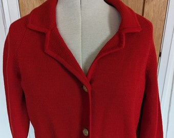 Cárdigan/chaqueta vintage clásica de lana roja pesada