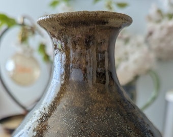 Trevor Corser for Leach Pottery 29cm tall  bottle-shaped ochre and green glaze vase