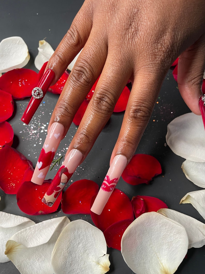 Jessica Rabbit Valentine’s Day Nails| Sheer Pink Nails| February Nails ...