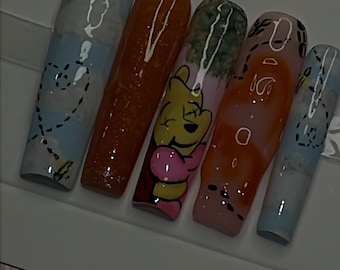 Winnie the Pooh Spring Nails| Character nails| 3d nail art| | Hand-drawn character nails| luxury press on nails|press on nail|glue on nails|