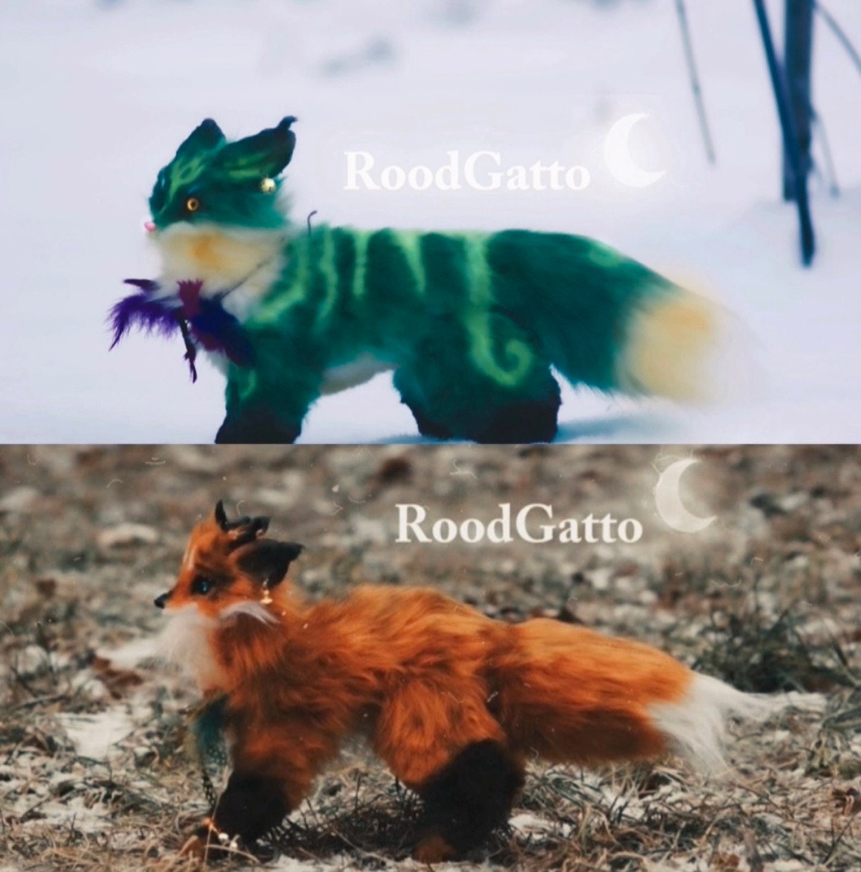 Custom Fantasy Fox Art Doll – OOAK Poseable Sculpture, Horns