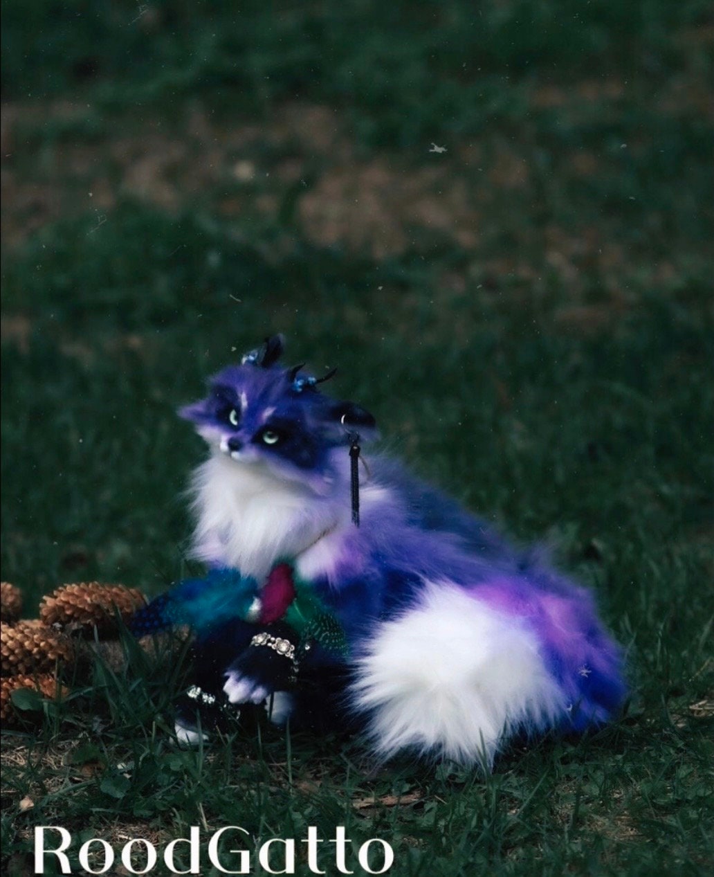 Custom Fantasy Fox Art Doll – OOAK Poseable Sculpture, Horns