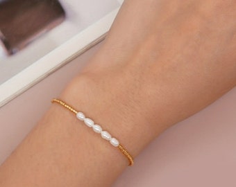 1 pièce bracelet en perles de culture d'eau douce naturelles dorées en acier inoxydable pour femmes filles cadeau mère fête accessoires de plage bijoux