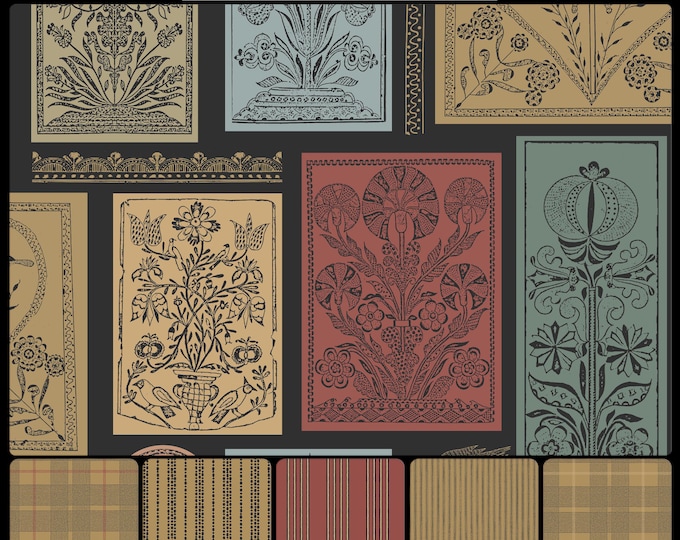 FOLKSIE COLLECTION *  18-106 * Folk SKETCH * 24x24 repeat * Country Kitchen *  Wallpaper * Fabrics * Folk Art * Farmhouse * Cabin * Cottage