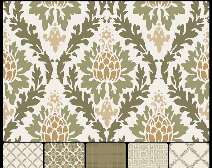 TRADITIONS Collection * 04-119 * PINEAPPLE WELCOME * 24X32 Repeat * Traditional wallpaper & fabrics * choose any color pallet *