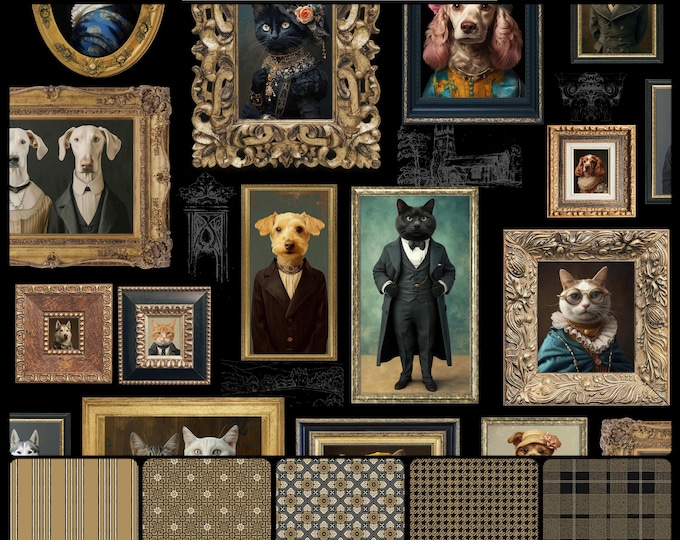 GALLERIA Collection * 10109 * RAINING Cats & Dogs * 24x24 repeat style * fancy cats * gentlemen's club * fancy dogs * Victorian