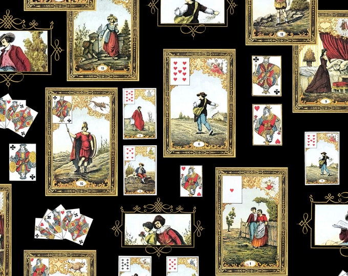 PAGES From The PAST Collection * Antique Playing Cards Collage Wallpaper on Black * 24X24" Repeat