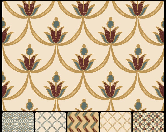 FOLKSIE COLLECTION *  18-113 * First BLOOM  * 24x24 repeat * Country *  Wallpaper * Fabrics * Folk Art * Farmhouse * Cottage *