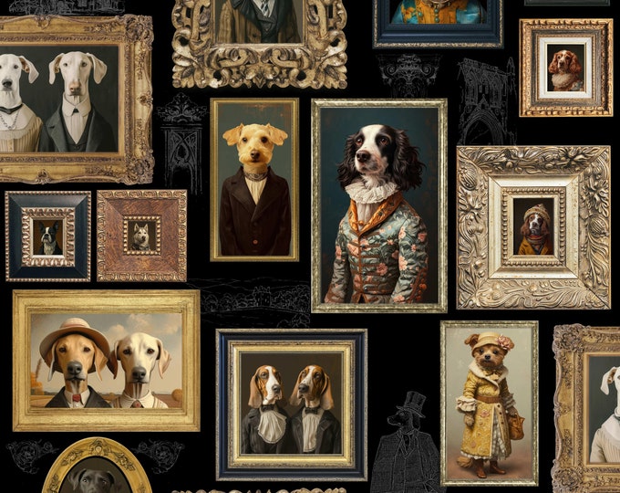 DOGTON ABBEY GALLERY * 24x24 repeat style * fancy dogs * gentlemen's club