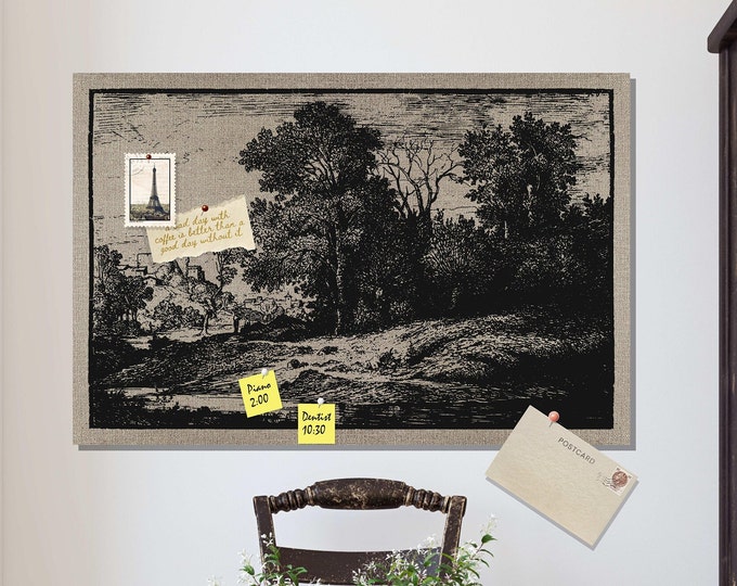 ANTIQUE ETCHING PRINTED Pin Board * Bulletin Board * Pin Board * 24x36 inches * all hardware included