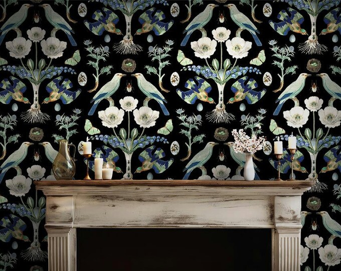 ABUNDANCE COLLECTION WALLPAPER  * White Poppy * 12x18 Repeat