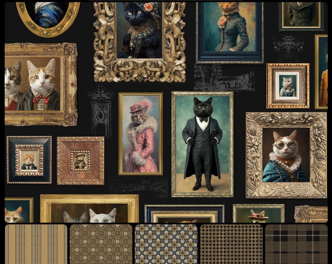 GALLERIA Collection * 10108 * LADY CATERLY'S Lover * 24x24 repeat style * fancy cats * gentlemen's club * Victorian