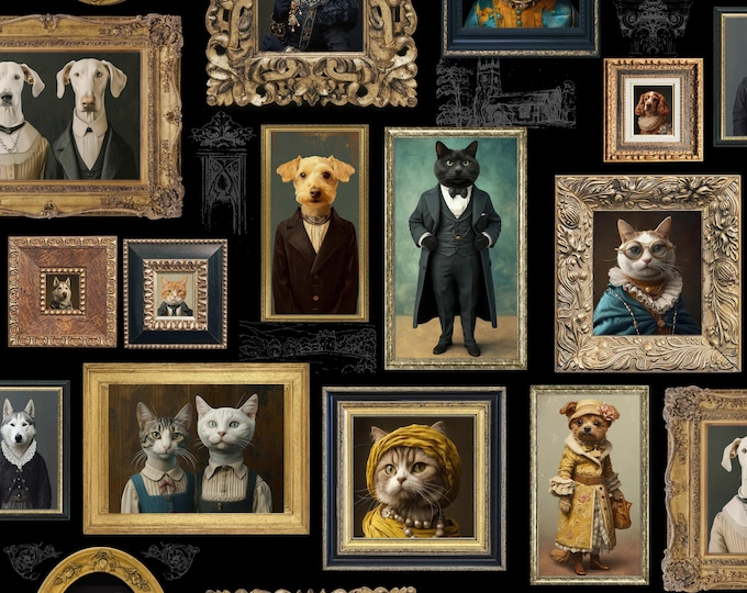 RAINING CATS & DOGS Gallery Wallpaper * 24x24 repeat style * fancy cats * gentlemen's club * fancy dogs