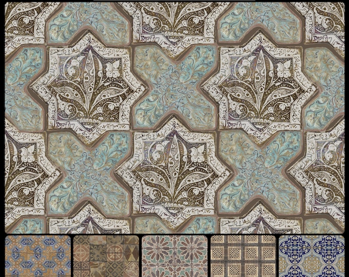 ANCIENT TILES * 13-101 * ALGIERS Inspired by Ancient Tile fragments * Wallpaper or Fabric