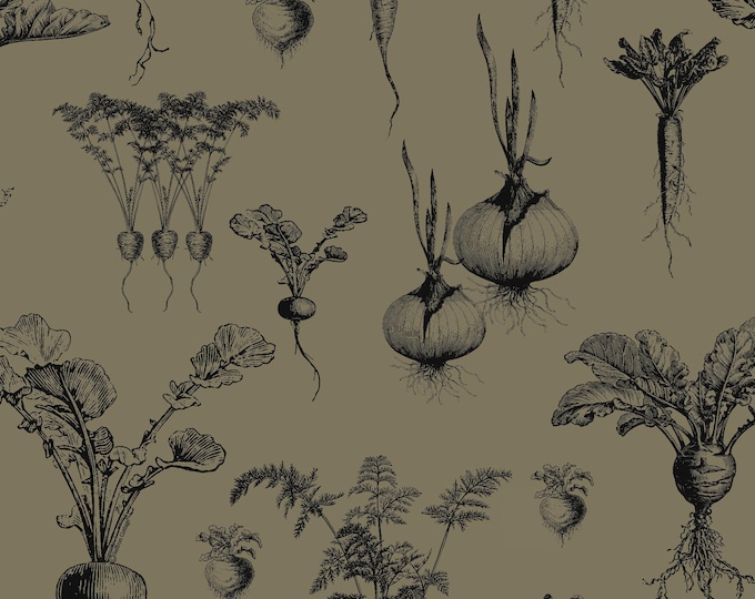 FARMHOUSE COLLECTION WALLPAPER *  Root Vegetables in Black on Latte * 24x24 repeat