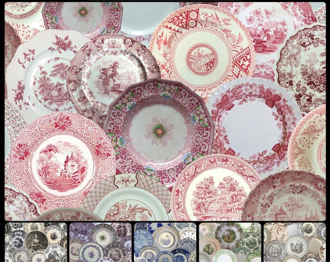 ALL DISHED UP Wallpaper Collection * 07-106 * Antique English Transferware Wallpaper * Pink