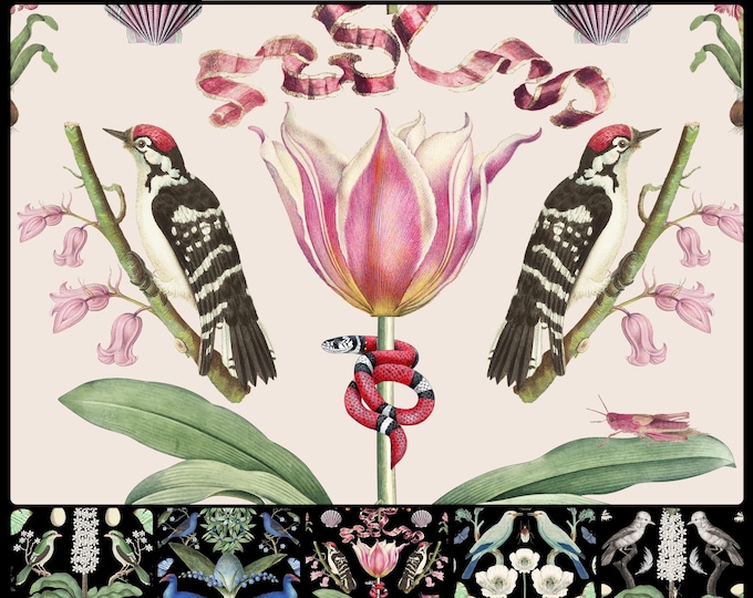 ABUNDANCE COLLECTION WALLPAPER  * 01-104B * Pink Tulip on Shell Pink * 12x18 Repeat