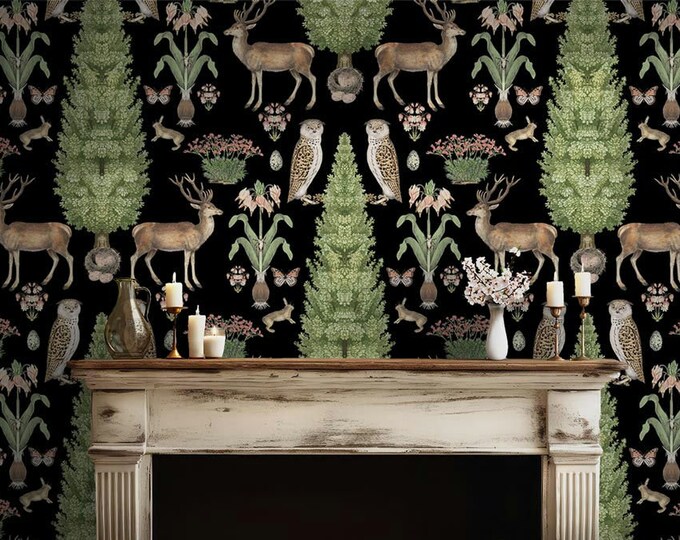 ABUNDANCE COLLECTION WALLPAPER  * Stag & Cedar * 12x18 Repeat