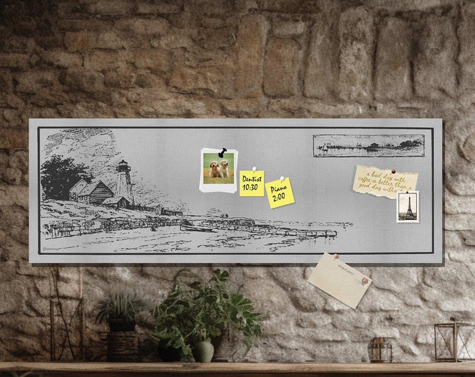 PANORAMIC LIGHTHOUSE ETCHING Pin Board * Bulletin Board * Pin Board * 18X50 inches * all hardware included