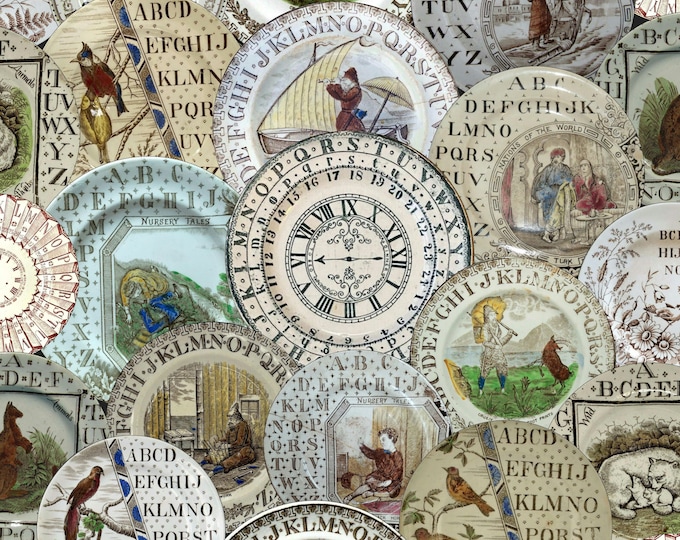 ALL DISHED UP Wallpaper Collection * Antique English Transferware Wallpaper * Alphabets