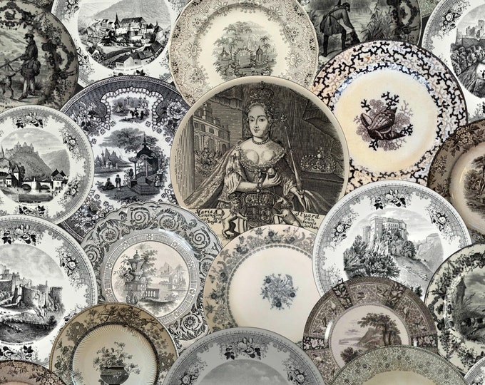 ALL DISHED UP Wallpaper Collection * Antique English Transferware Wallpaper