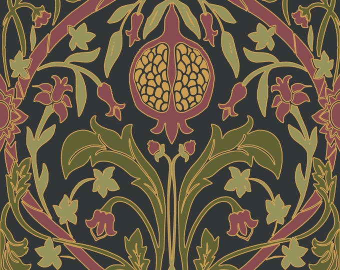 FOLKSIE COLLECTION *  18-120 * QUEENS Pomegranate  * 24x34 repeat * Country *  Wallpaper * Fabrics * Folk Art * Farmhouse * Cottage *
