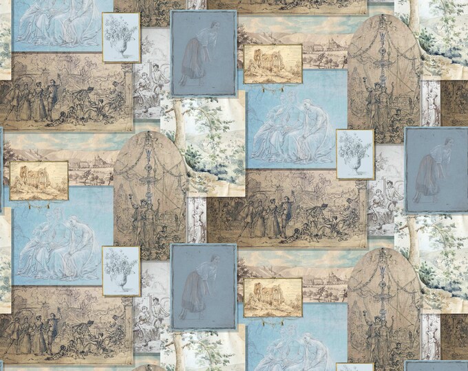DOCU-DRAMA WALLPAPER * Sketches in Blue * 24x24 or 12x12 repeat style * Antique Documents Wedding Sketches