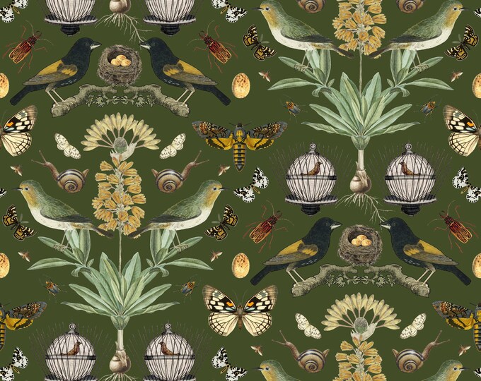 ABUNDANCE COLLECTION WALLPAPER  * 101 * Birdcage on Green * 12x18 Repeat