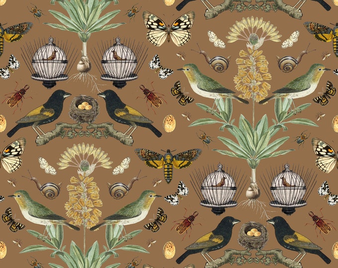 ABUNDANCE COLLECTION WALLPAPER  * Green & Gold on Tobacco * 12x12 or 24x24 repeat style *