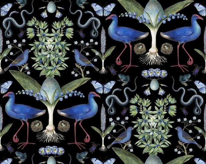 ABUNDANCE COLLECTION WALLPAPER  * Bluebirds on Black * 12x18 Repeat