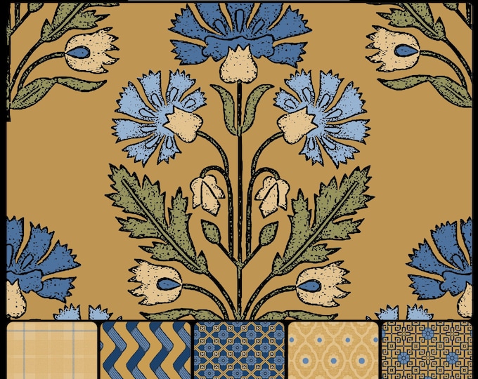 FOLKSIE COLLECTION *  18-114 * FOLK Bouquet  * 24x24 repeat * Country *  Wallpaper * Fabrics * Folk Art * Farmhouse * Cottage *