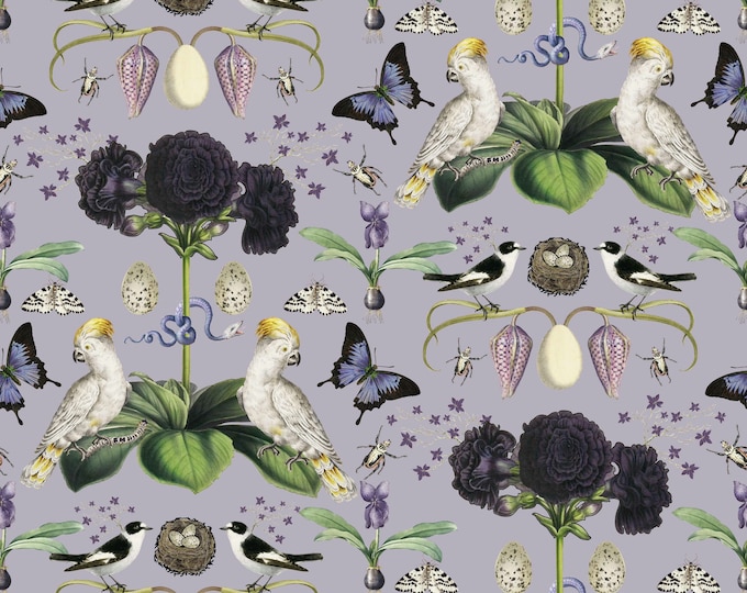 ABUNDANCE COLLECTION WALLPAPER  * 01-113B * Parrots on Lavender * 12x18 Repeat