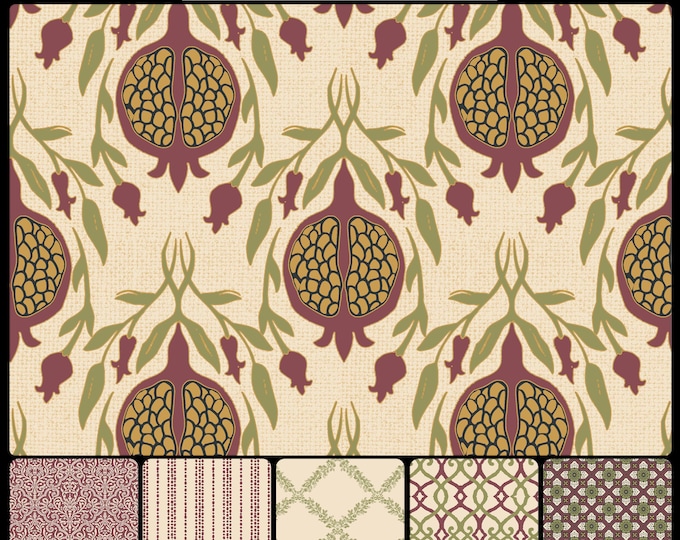 FOLKSIE COLLECTION *  18-121 * QUEENS Pomegranate Field * 24x24 repeat * Country *  Wallpaper * Fabrics * Folk Art * Farmhouse * Cottage *