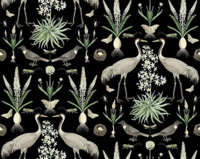 ABUNDANCE COLLECTION WALLPAPER  * Greys on Black * 12x18 Repeat