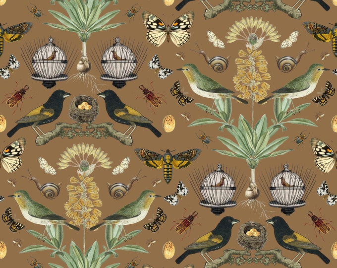 ABUNDANCE COLLECTION WALLPAPER  * 101 * Birdcage on Mustard * 12x18 Repeat