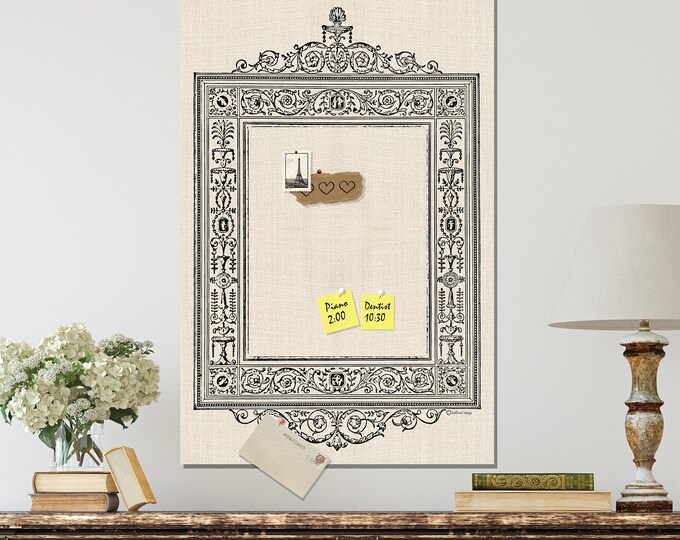 ANTIQUE ETCHING PRINTED Pin Board * Bulletin Board * Pin Board * 24x36 inches tall * all hardware included