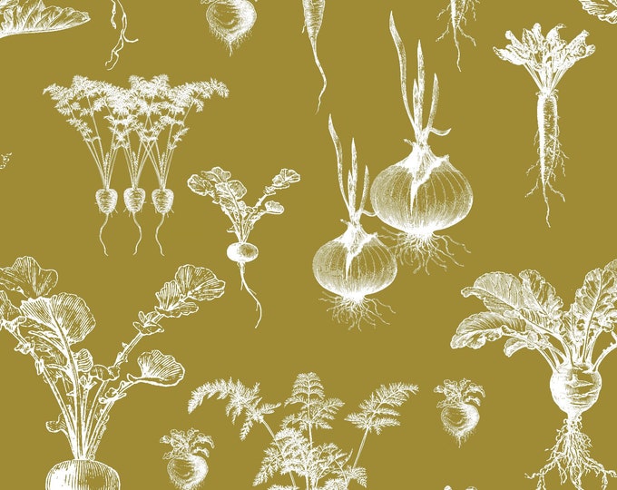 FARMHOUSE COLLECTION WALLPAPER *  Root Vegetables in Linen on Gold * 24x24 repeat