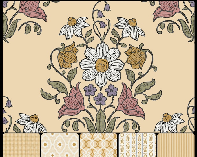 COTTAGE SKETCHBOOK Collection * 11-103 * AURORA * 24x24 repeat * Country * Farmhouse * Cottage * Antique * Artsy * Sketch * Rustic *