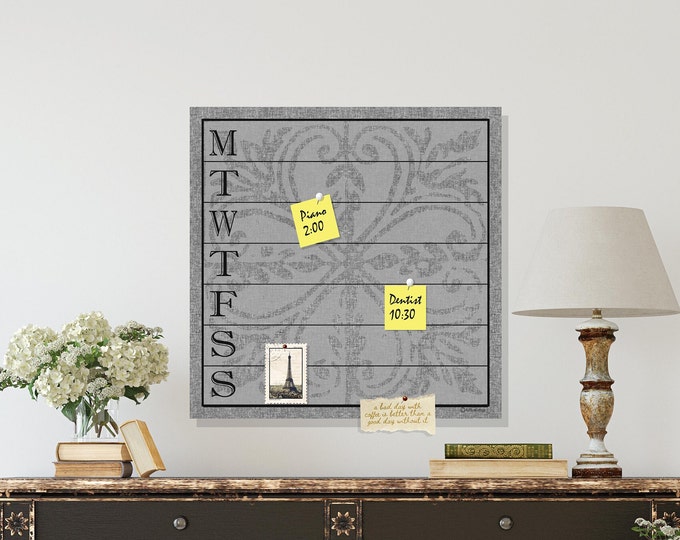 DAY PLANNER Pin Board * Bulletin Board * 24x24 inches square * all hardware included * Grey Heather or Linen background