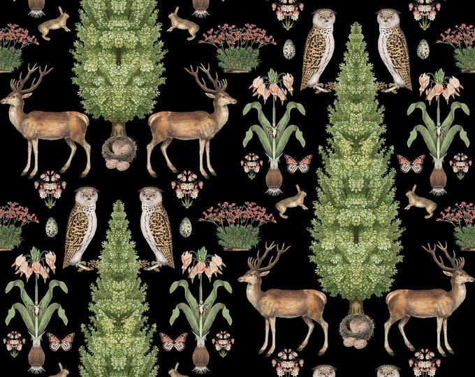 ABUNDANCE COLLECTION WALLPAPER  * Stag & Tree * 12x12 or 24x24 repeat style *