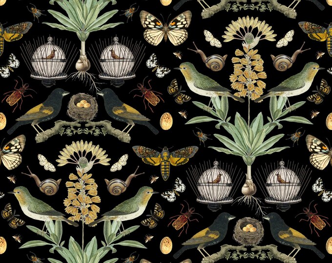 ABUNDANCE COLLECTION WALLPAPER  * 101 *Birdcage on Black * 12x18 Repeat